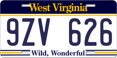 WV license plate 9ZV626