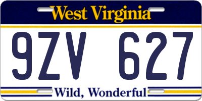 WV license plate 9ZV627