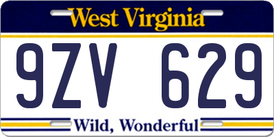 WV license plate 9ZV629
