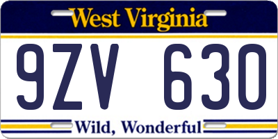 WV license plate 9ZV630