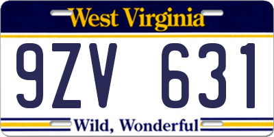 WV license plate 9ZV631