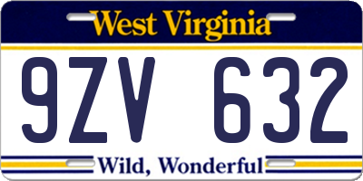 WV license plate 9ZV632