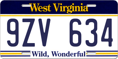 WV license plate 9ZV634
