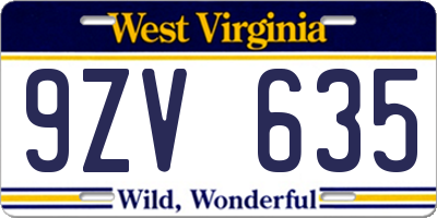 WV license plate 9ZV635