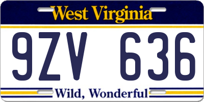 WV license plate 9ZV636