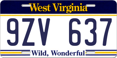 WV license plate 9ZV637