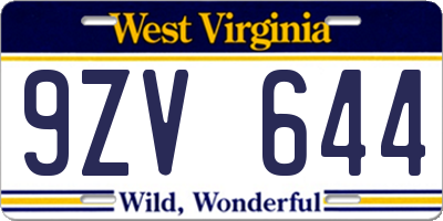 WV license plate 9ZV644