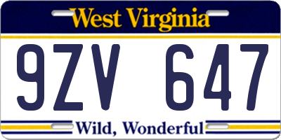 WV license plate 9ZV647