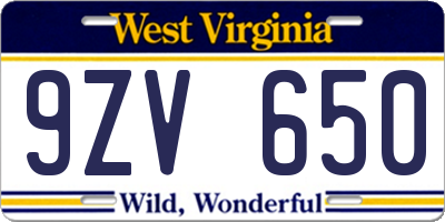 WV license plate 9ZV650