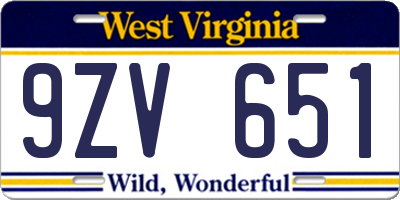 WV license plate 9ZV651