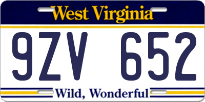 WV license plate 9ZV652