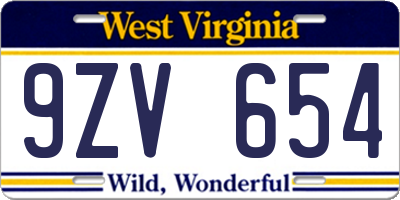 WV license plate 9ZV654