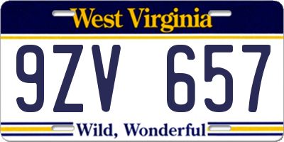 WV license plate 9ZV657