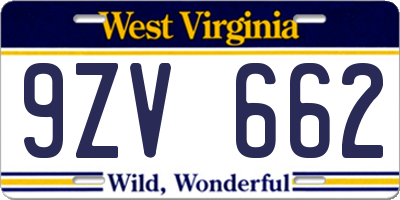 WV license plate 9ZV662