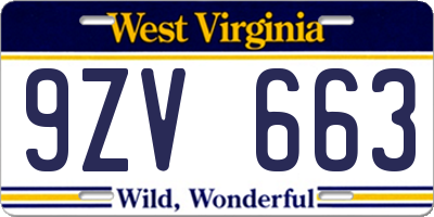 WV license plate 9ZV663