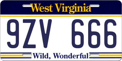 WV license plate 9ZV666