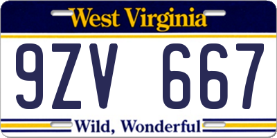 WV license plate 9ZV667