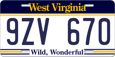 WV license plate 9ZV670