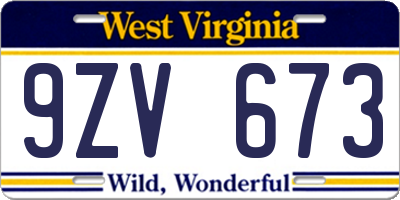 WV license plate 9ZV673