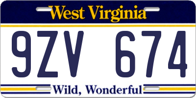 WV license plate 9ZV674