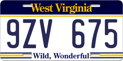 WV license plate 9ZV675
