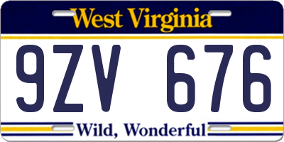 WV license plate 9ZV676
