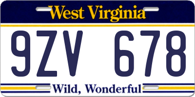 WV license plate 9ZV678