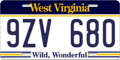 WV license plate 9ZV680