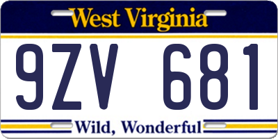 WV license plate 9ZV681