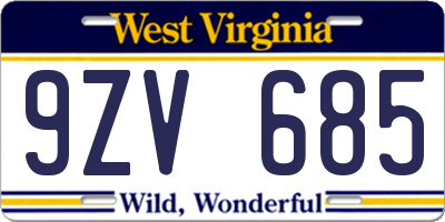 WV license plate 9ZV685