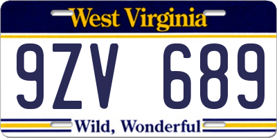 WV license plate 9ZV689
