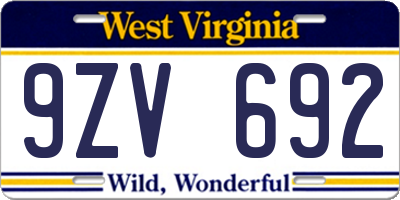 WV license plate 9ZV692