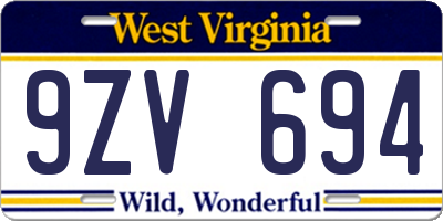 WV license plate 9ZV694
