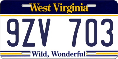 WV license plate 9ZV703