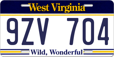 WV license plate 9ZV704