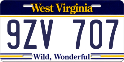 WV license plate 9ZV707