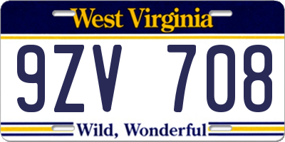 WV license plate 9ZV708