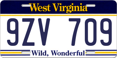 WV license plate 9ZV709