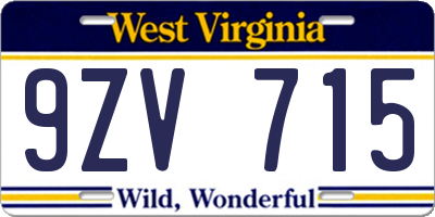 WV license plate 9ZV715
