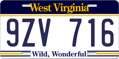 WV license plate 9ZV716
