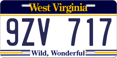 WV license plate 9ZV717
