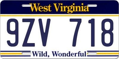 WV license plate 9ZV718
