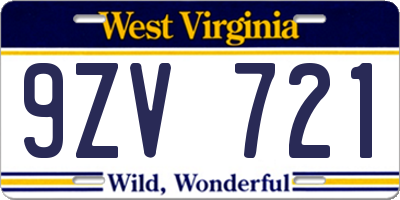 WV license plate 9ZV721