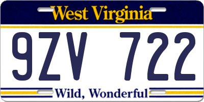 WV license plate 9ZV722