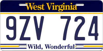 WV license plate 9ZV724
