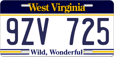 WV license plate 9ZV725