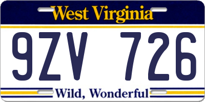 WV license plate 9ZV726