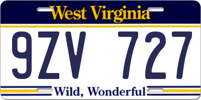 WV license plate 9ZV727