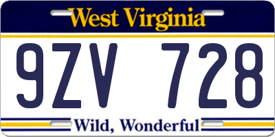 WV license plate 9ZV728