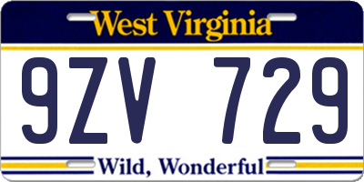WV license plate 9ZV729